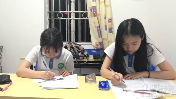 学生吴若玲和陈靖飞认真做题中 学生吴若玲和陈靖飞认真做题中
