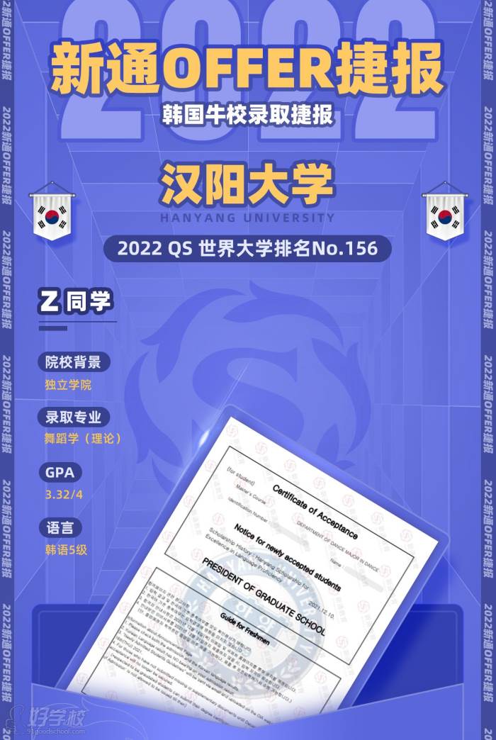 Z同學(xué)申請(qǐng)漢陽(yáng)大學(xué)offer