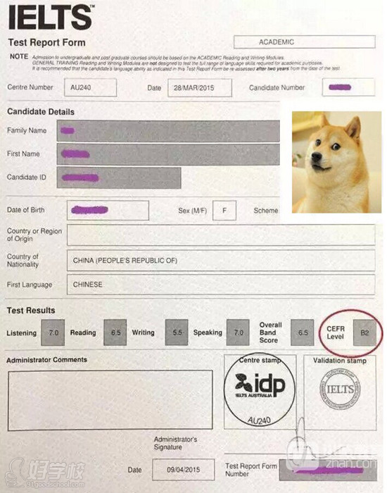 IELTS for UKVI成績單