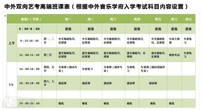 中外雙向藝考高端班課表