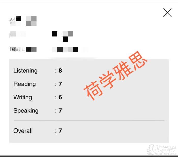 学员雅思考试成绩
