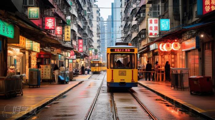 香港城市街道中的电车