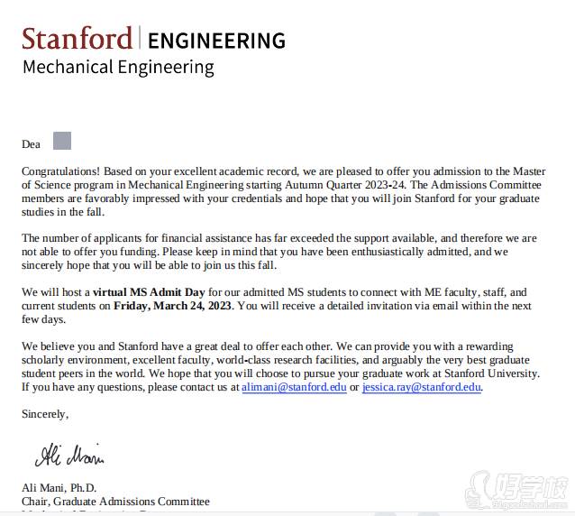 斯坦福大学-机械工程硕士录取