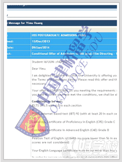 北京津桥国际教育学院黄同学留学申请成功offer