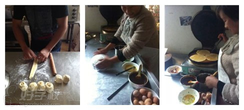 美味居学员在制做鸡蛋灌饼