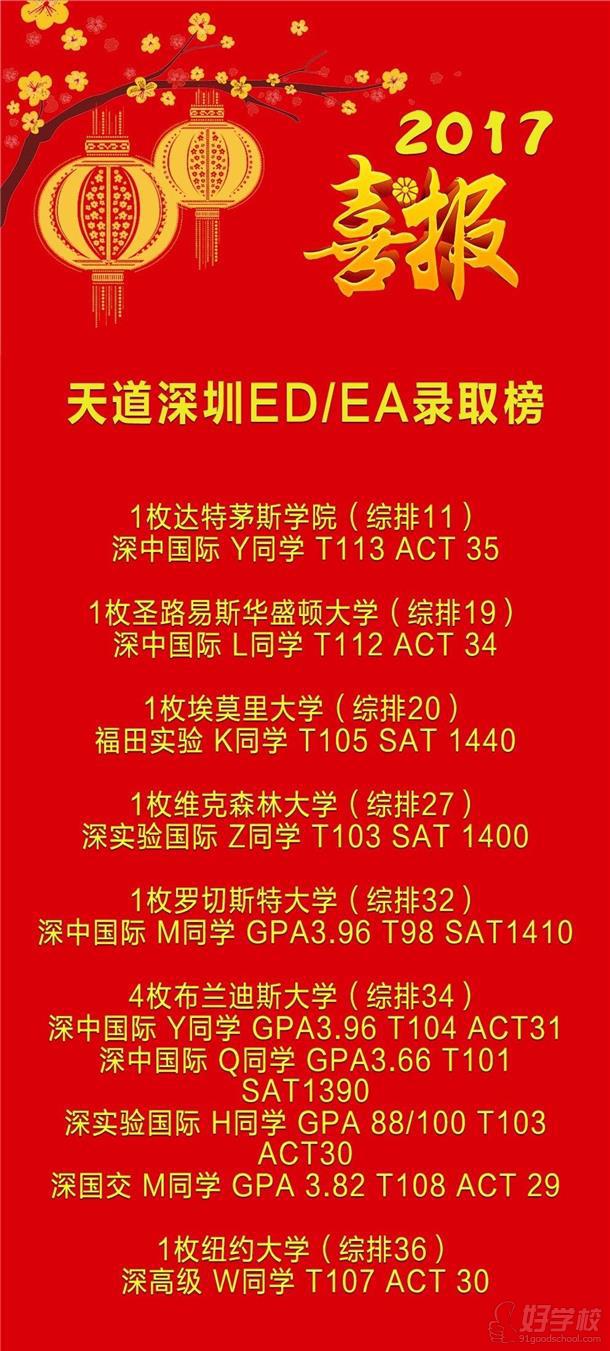 深圳天道留學(xué)EA/ED錄取榜名單