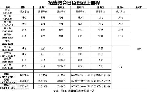 拓鑫教育  線上課程表