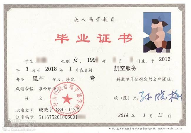 中国民航干部学院承认大专学历王佳毕业证