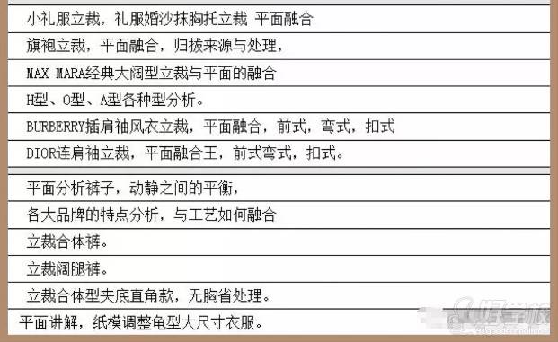 深圳溪大帮服装纸样设计培训中心 课程内容