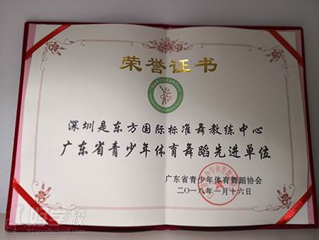 深圳港龙舞蹈培训中心  先进单位荣誉称号
