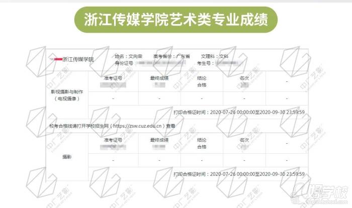 浙江传媒学院艺术类专业成绩