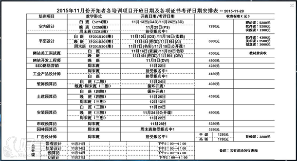 开拓者11月份各培训项目安排表