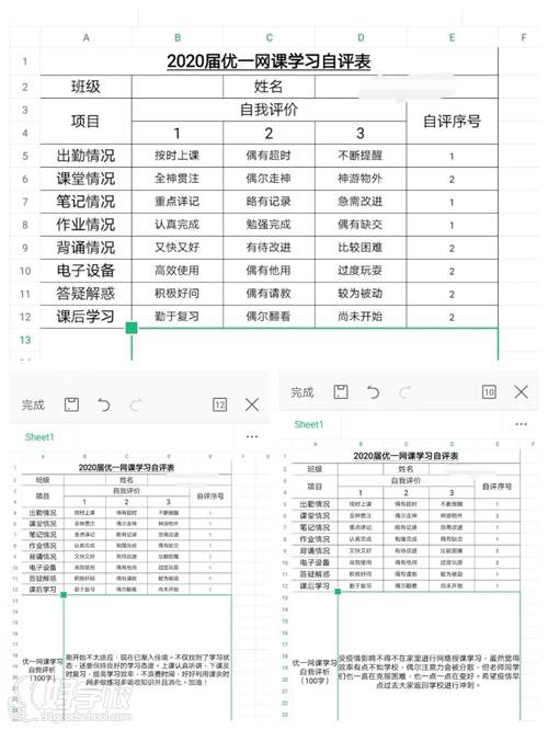 福建優(yōu)一教育 學(xué)習(xí)自評