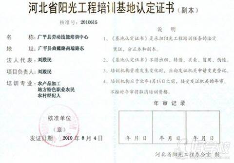 邯鄲孫大媽小吃培訓中心  證書認定