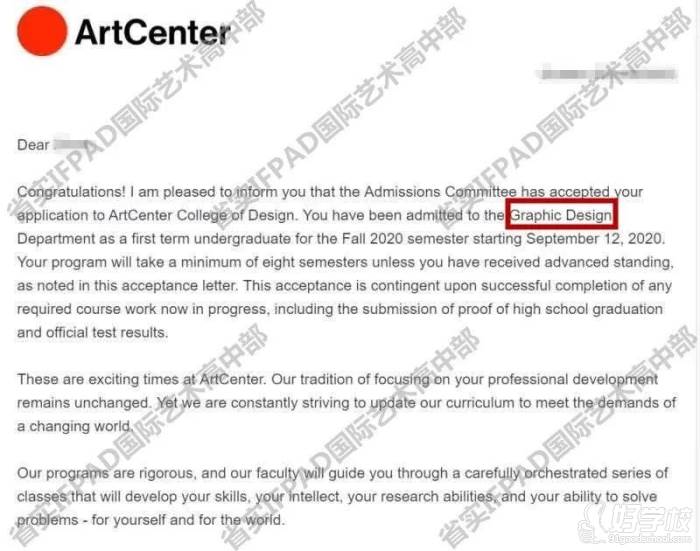 广东省实验中学越秀分校  李同学美国艺术中心设计学院offer