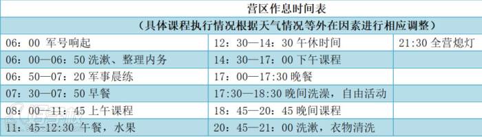 上海小猎鹰青少年军事夏令营 作息时间表