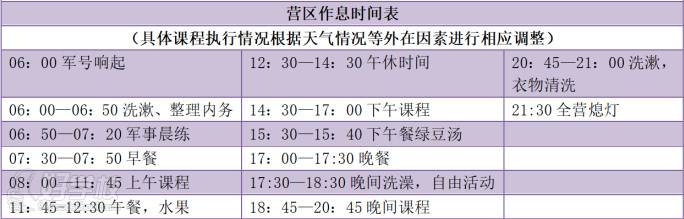 上海小猎鹰青少年军事夏令营 作息时间表