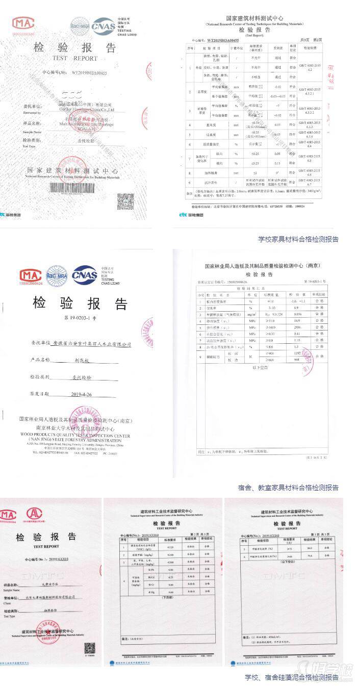 宿舍、教室家具材料合格檢測報告