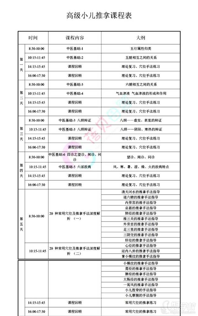 上海蓓贝母婴培训学校 高级小儿推拿课程表 上海蓓贝母婴培训学校 高级小儿推拿课程表