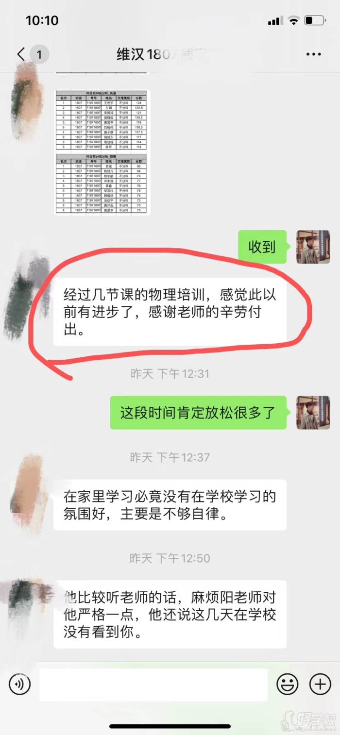 家长反馈孩子学习成绩