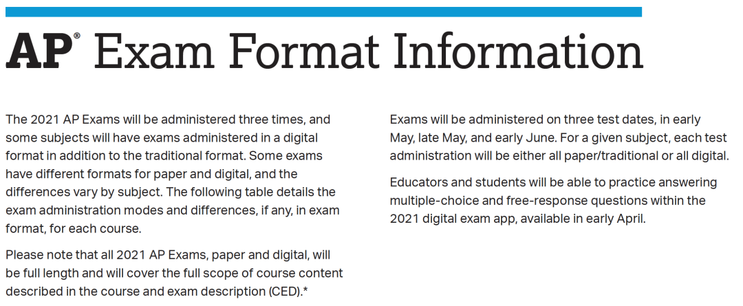不同AP科目線上和線下考試的形式和區(qū)別