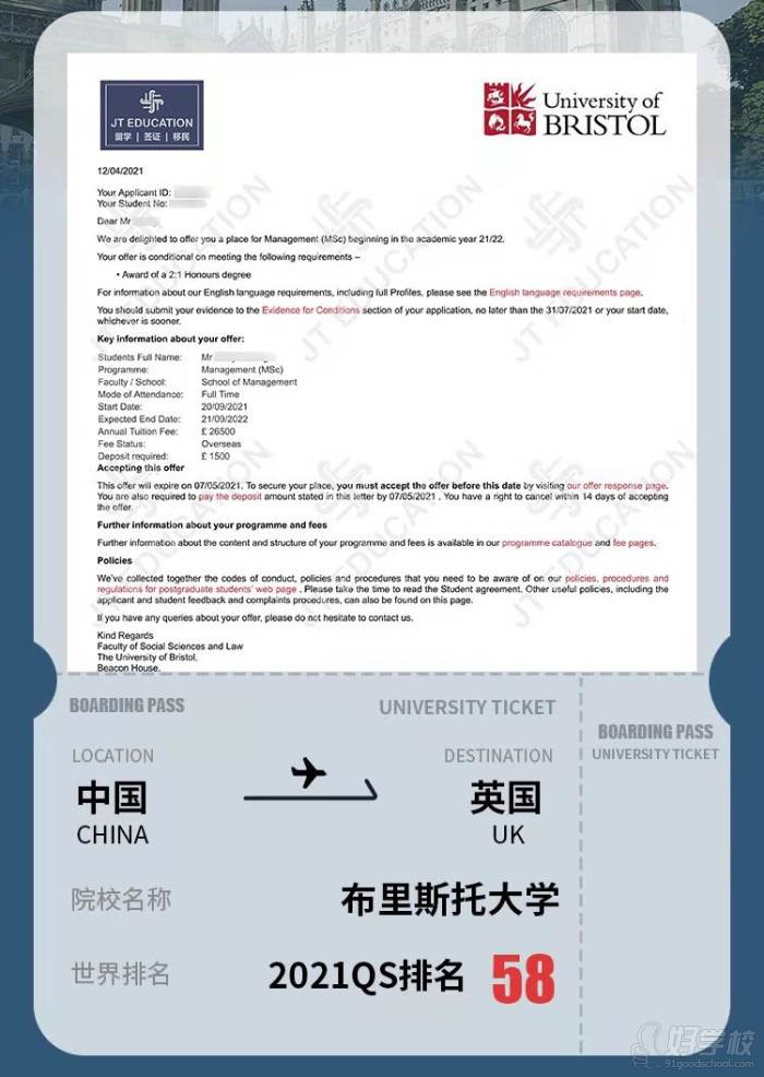 英國(guó)布里斯托大學(xué)offer