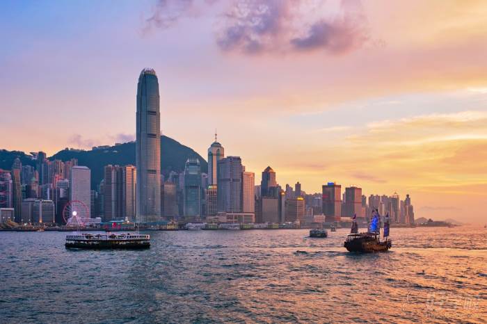 香港天际线城市景观市中心摩天大楼维多利亚港