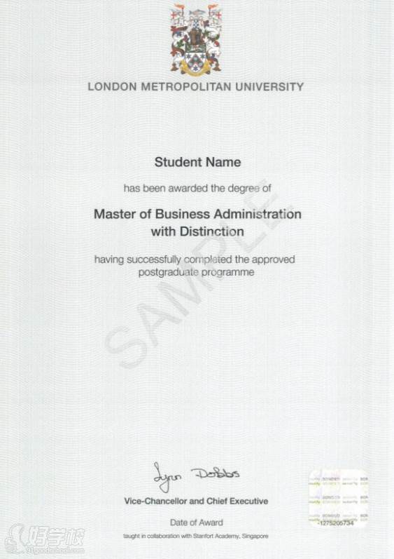 伦敦城市大学毕业证样本