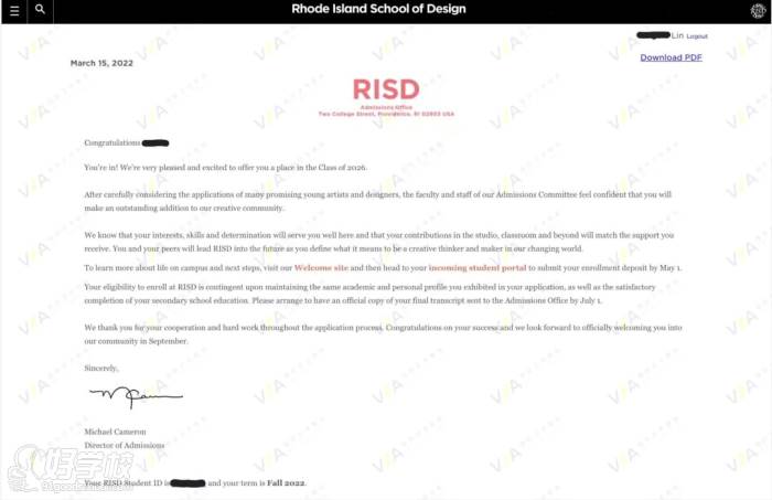 羅德島設(shè)計學院offer