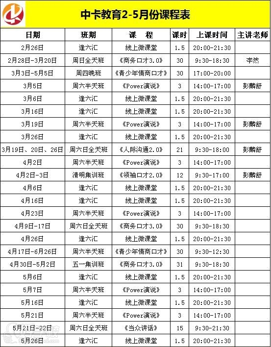 中卡教育2月-5月課程