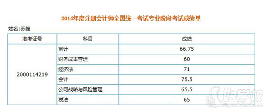 苏维注册会计师成绩单