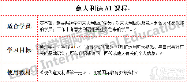 无锡朗学国际教育零基础意大利语A1入门培训课程简介